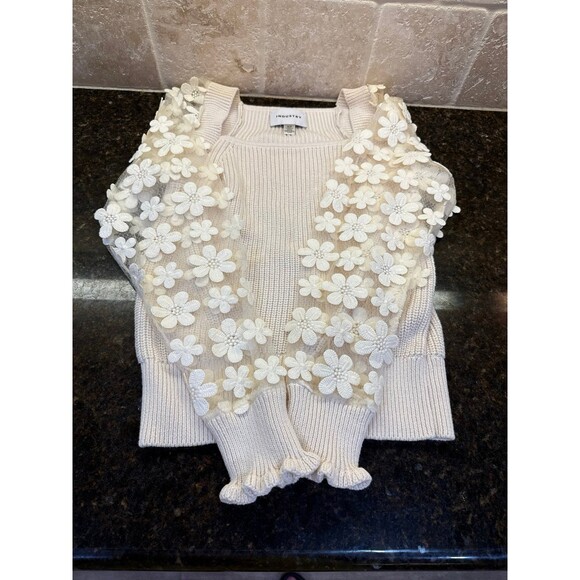 Industry Square Neck Sweater with Puffed Floral Sleeves Size S Tutu Pink EUC - Picture 6 of 7